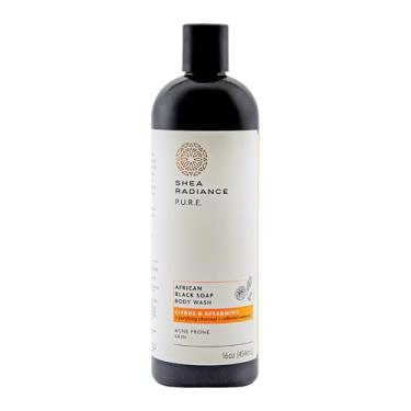 Imagem de Shea Radiance Sabonete Líquido Corporal Preto Africano - Pele Seca, Eczema, Erupções Cutâneas, Limpador De Manchas, Hortelã-Pimenta Cítrica (473 Ml)