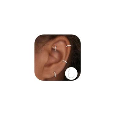 Imagem de Qyalie Brincos de cartilagem de argola de ouro pequeno para mulheres Huggie Helix Conch Piercing Joias hipoalergênicas titânio 14 k banhado a ouro prata CZ conjunto de aço cirúrgico, 4 pcs-16G-6/7/8