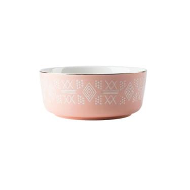 Imagem de Conjunto de pratos nórdicos, utensílios de mesa de cerâmica domésticos e prato de vegetais - tigela de sopa geométrica de 18 cm com borda dourada (pó para meninas)