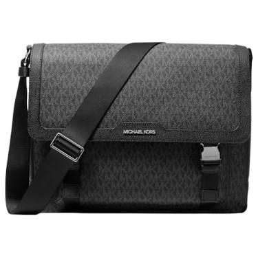 Imagem de Michael Kors Malone Bolsa carteiro cargo com logotipo emblemático, metalização clara/preta, Metálico claro/preto
