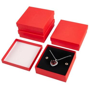 Imagem de Bssay Pacote com 18 caixas de presente de joias, caixas de presente de papelão, 9 x 9 x 3,5 cm, pequenas caixas de joias com tampas para colar, anel, pulseira, brinco, caixa de exibição (vermelho-18