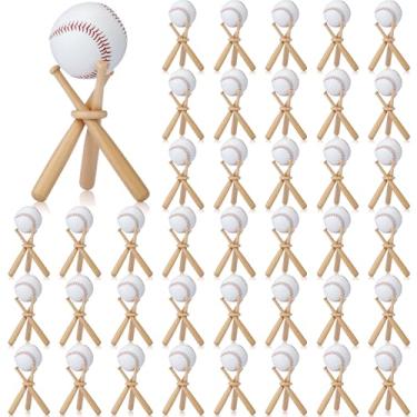 Imagem de Mudder Pacote com 40 suportes de beisebol, bolas para exibição de madeira, suporte de centro de mesa para amantes de esportes