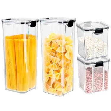 Imagem de Kit 4 Potes Herméticos 2x 2,150L + 2x 950ml | Porta Mantimentos Temperos Condimentos| Organizadores Empilháveis Cozinha Armário | BPA Free | Armazenamento em Geladeira Freezer| Tipo Acrílico