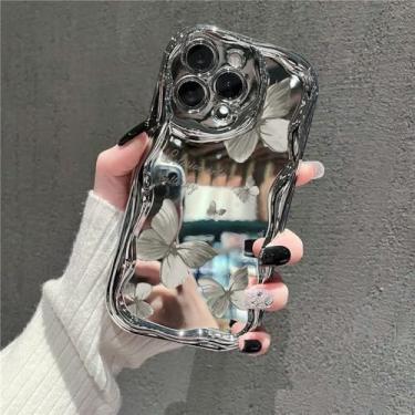 Imagem de Capa de celular com espelho de maquiagem galvanizado, linda borboleta, para iPhone 16, 14, 15 Pro Max, 15, 13 Pro, 12, 11, capa de TPU macio com revestimento de luxo, A165 cinza escuro, para iPhone 1