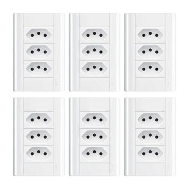 Imagem de Tomada Tripla 10a Com Placa 4x2 Fame Modulare - Kit 6 Un, Branco