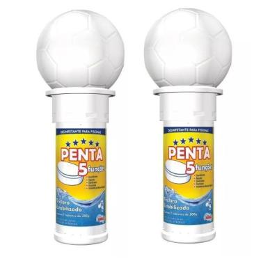 Imagem de Kit 2 Flutuador Bola Penta Com 7 Tabletes de Cloro para Piscina HidroA