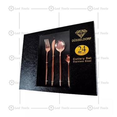 Imagem de Conjunto Faqueiro Dourado Talheres de aço Inoxidável 24 Pçs - Sa, Song