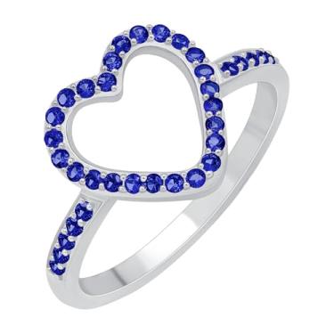 Imagem de GOURIK Anel de safira em formato de coração banhado a ouro branco tamanho 10 para mulheres - Anel delicado resistente e confortável, não mancha, pedra de nascimento de setembro - Presente leve para