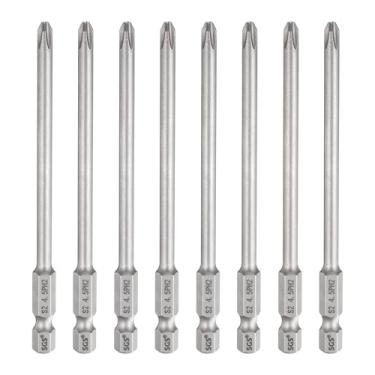 Imagem de HARFINGTON 8 peças de chave de fenda Phillips número 2 PH2 haste sextavada de 1/10.2 cm (100 mm) de comprimento 0,5 cm de comprimento, pontas cruzadas magnéticas, chave de fenda industrial de aço S2