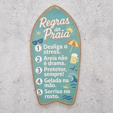 Imagem de R + adesivos Placa Decorativa Regras da Praia, MDF, Estilo Vintage, 20x39cm, Turquesa