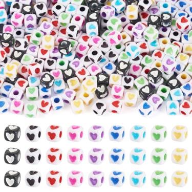 Imagem de Sparkeads 900 peças de contas de acrílico de coração de cubo de 4,5 mm, contas quadradas de coração com furo de pônei, contas espaçadoras soltas, contas grandes de plástico, pingentes de amor