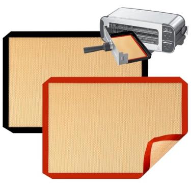 Imagem de Baderke Pacote com 2 forros de torradeira para Ninja St100 e St101 Foodi 2 em 1 torradeira flip 24,4 x 14,2 cm, forro de silicone antiderrapante para assar biscoitos, forno de pão (preto, vermelho)