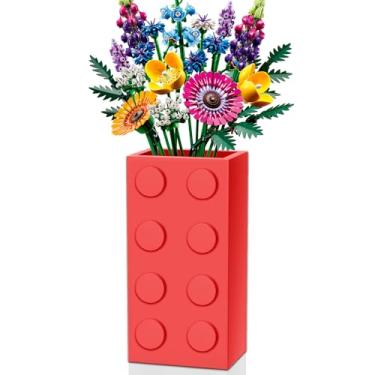 Imagem de Vaso para montar buquê de flores Lego, suporte de exibição para Lego rosas flor de cerejeira girassol tulipas narcisos lotu, presente para amantes de flores de Lego - vermelho