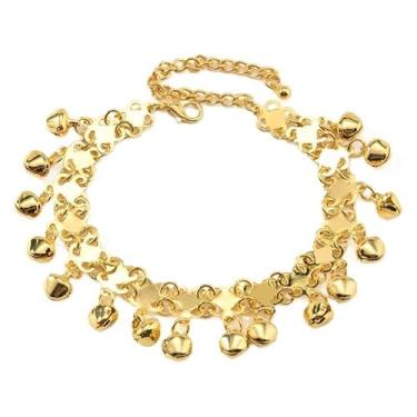Imagem de OIDIMS Tornozeleira feminina estilo sino boho, banhado a ouro, corrente ajustável para descalço com sons vintage pendurados, sinos, contas, indiano, cigano, praia, moda, joias, verão, moda charmosa