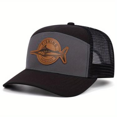 Imagem de Boné De Beisebol Masculino E Emblema De Peixe + Malha Respirável Preto&cinza