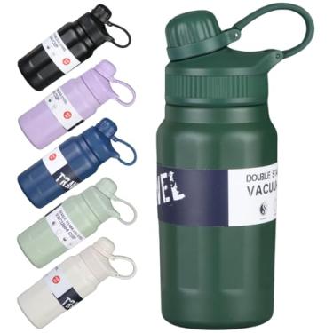 Imagem de Garrafa Térmica Estilosa de 500ml com Interior em Aço Inox 304 e Fundo Emborrachado – Ideal para Academia e Escola - Com Canudo e Alça de Transporte Resistente (Verde Escuro)