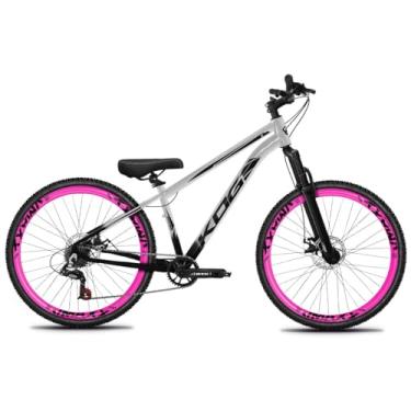 Imagem de Bicicleta Aro 26 KOG Freeride 1x7 – Estilo Grau, Suspensão 29”, Freios a Disco, Aros Vmaxx Neon – Bike Urbana de Alta Performance, Preto Prata, Adesivo Preto,Vmaxx Rosa