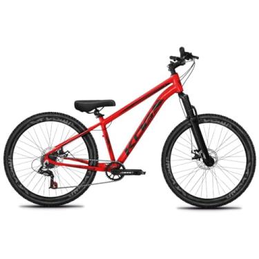 Imagem de Bicicleta Aro 26 KOG 1x7 Freeride – Bike para Grau, Freeride Urbano, Suspensão 80mm, Freios a Disco, 7 Velocidades, Vermelho Ferrari, Adesivo Preto,Vmaxx Preto Fosco