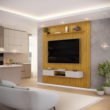 Imagem de Painel Suspenso Ripado C/ Bancada Suspensa 2 Portas Sala Estar TV Até 