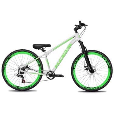 Imagem de Bicicleta Aro 26 Rebaixada Freeride para Grau, Quadro em Alumínio, Relação 1x7, Aros Vmaxx Coloridos, Pedivela 34D, Suspensão 80mm,Branco Verde