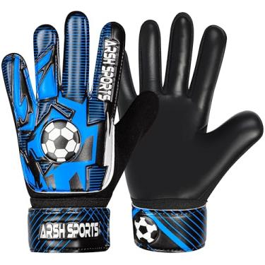 Imagem de Arsh Sports Luvas De Goleiro Futebol Para Crianças, Juvenil, Meninos E Meninas, Palma Látex 4 Mm, Antiderrapante, Proteção Dupla Pulso Super Gip (Preto-Azul, Tamanho 6, Adequado Crianças 13 A 15 Ano
