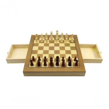 Imagem de Jogo De Xadrez E Damas 2 Em 1 Profissional Hoyle Games Tabuleiro Grande 39x39cm Peças Em Madeira Com 2 Gavetas