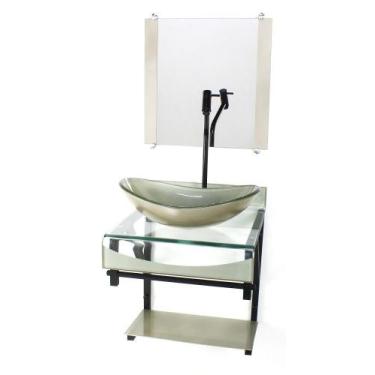 Imagem de Gabinete de vidro 40cm para banheiro curvado duplo pp cuba oval champa