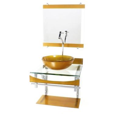 Imagem de Gabinete de vidro 40cm para banheiro curvado duplo pc cuba redonda dou