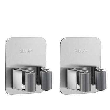 Imagem de Suporte de esfregão de aço inoxidável 304, gancho organizador de parede para esfregão, escova, vassoura, cabide para esfregão, cozinha, banheiro, armazenamento, gancho forte, prata, 2 peças, 01