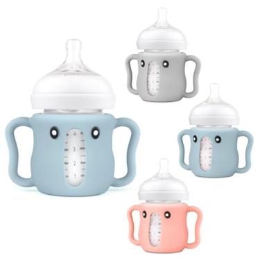 Imagem de Pacote com 3 lindas mangas de silicone com alças para mamadeiras de vidro natural Avent – Suporte antiquebra, compatível com mamadeiras anticólicas Philips Avent, 113 g, livre de BPA