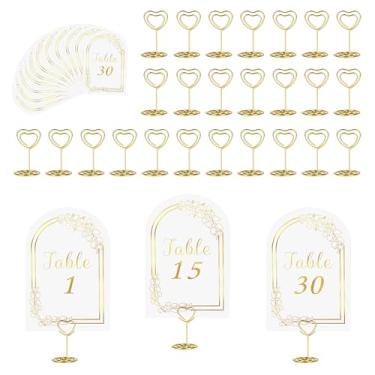 Imagem de JOYIT Números De Mesa Casamento 1-30 Com 30 Porta-Corações, Cartões Ouro Branco E Cartão Lugar 4" X 6" Para Aniversário