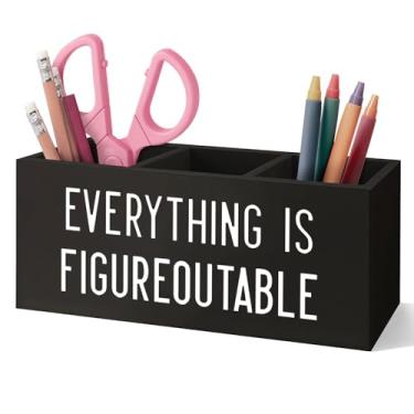 Imagem de Porta-lápis de madeira VIITlUE Everything Is Figureoutable, decoração de mesa inspiradora, presentes motivacionais para colegas de trabalho, mulheres e homens, organizador de escova de dentes de
