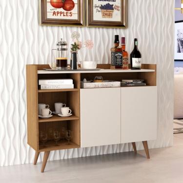 Imagem de Aparador Buffet com 2 Portas e Pés em Madeira Maciça Freijó/Off White