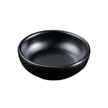 Imagem de Prato de molho preto simples e delicado quadrado esmaltado retrô - prato de sabor redondo de 7,6 cm
