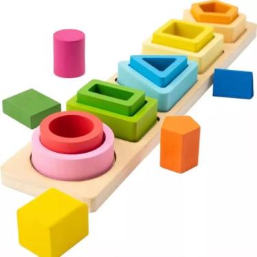 Imagem de Brinquedo Educativo Montessori, Formas Geométricas de Encaixe, Colorido