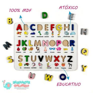 Imagem de Alfabeto Ilustrado 3D - Educativo Pedagógico Encaixe - Elefante Colori