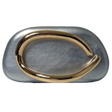Imagem de Bolsa clutch de couro vegano moderna bolsa de mão Y2K bolsa transversal para mulheres casual verão praia bolsa alça de metal, A - prata, 7.3 x 2.6 x 3.9 inches