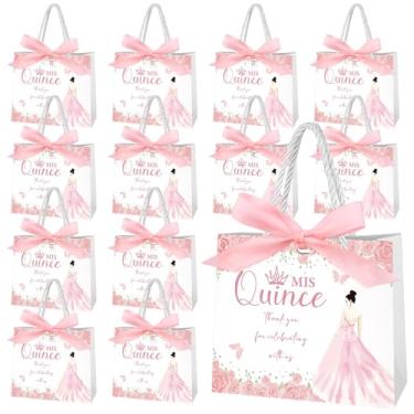 Imagem de FIONUPI 36 conjuntos de mini lembrancinhas de festa de quinze anos para convidados Recuerdos para 15 anos de quinze anos sacos de presentes a granel branco rosa pequenos sacos de agradecimento caixas