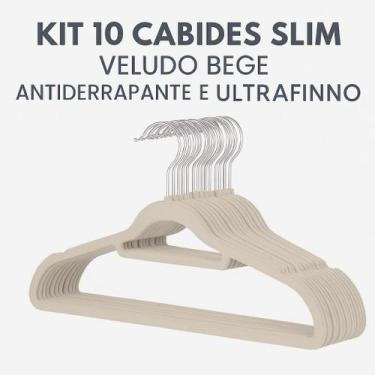 Imagem de Kit 10 Cabides Slim Veludo Bege Antideslizante e Ultrafino - GLOBAL MI
