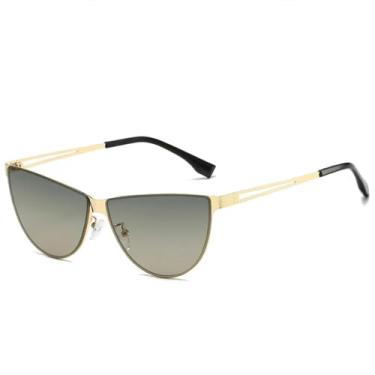 Imagem de Óculos de sol estilo gatinho feminino, armação de metal vintage, óculos de sol para áreas externas, viagens, direção, UV400 (dourado, verde, cinza)