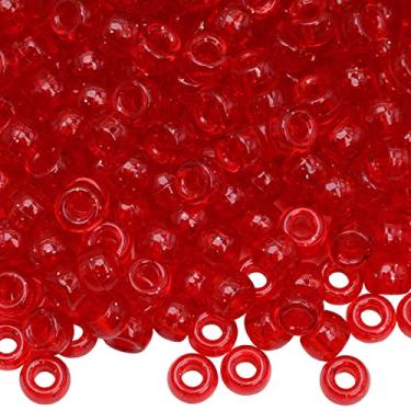 Imagem de 1000 peças de pulseira de contas de pônei de plástico arco-íris de 9 mm para colar, contas de cabelo para tranças para meninas, chaveiro, fabricação de joias (glitter vermelho)