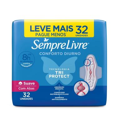 Imagem de Absorvente Sempre Livre Conforto Diurno Tri Protect Suave com Abas 32 Unidades