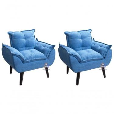 Imagem de Kit 02 Poltrona Opala Azul Linho - SMF DECOR