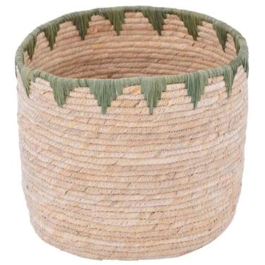 Imagem de Cesto Chuong Palha 24x21cm Detalhes em Verde - Verde