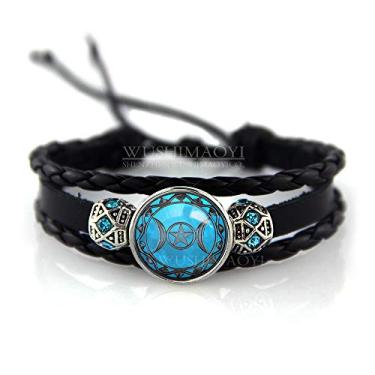 Imagem de WUSHIMAOYI Pulseira de Deusa da Lua Tripla Lua Tripla Joia Deusa Pulseira de Couro Trançada Personalize seu próprio estilo, 6 inch, Liga metálica