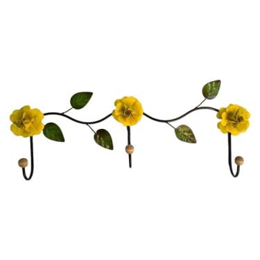 Imagem de Cabideiro Cabide de Parede 3 Ganchos em Ferro Com Flores (Amarelo)