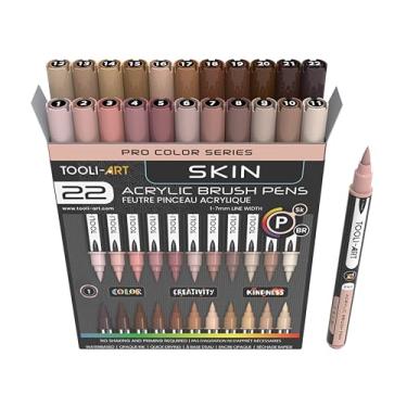 Imagem de Conjunto de 22 canetas de tinta acrílica com ponta de pincel flexível, linha de 1 a 7 mm para pintura rupestre, letras de pincel, vidro, canecas, madeira, metal, tela, tecido, plástico. Pele sortida