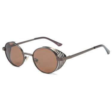 Imagem de Óculos de sol vintage punk oval feminino masculino redondo óculos de sol feminino steampunk retrô óculos de grau UV400, C5, tamanho único