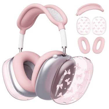 Imagem de BlHMCASE Capa de fone de ouvido para AirPods Max, lindo laço rosa kawaii, capa de silicone rosa para fones de ouvido para Apple AirPods Max