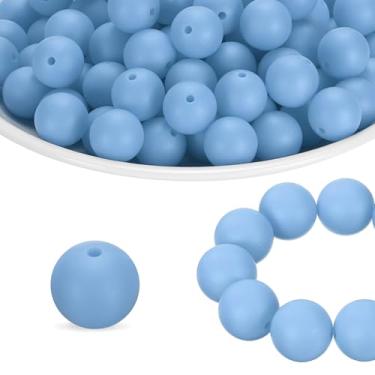 Imagem de HARFINGTON 65 peças de contas de silicone 15 mm contas focais redondas de borracha a granel para canetas, chaveiro, pulseira, colar, artesanato, faça você mesmo, azul frio